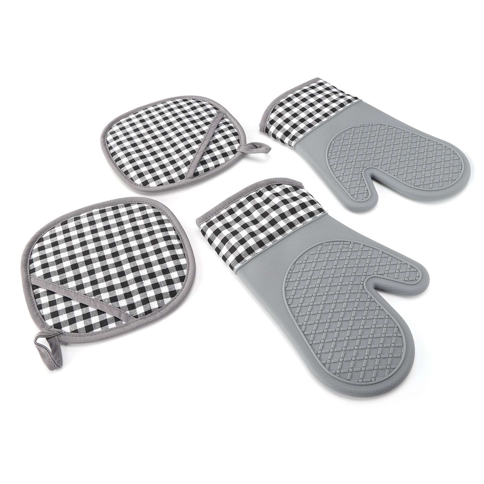 Küchenhandschuhe Aus Silikon Und Baumwolle, Set Mit 2 Hitzebeständigen Isolierhandschuhen Für Backofen Und Gebäck, Für Den Hausgebrauch.