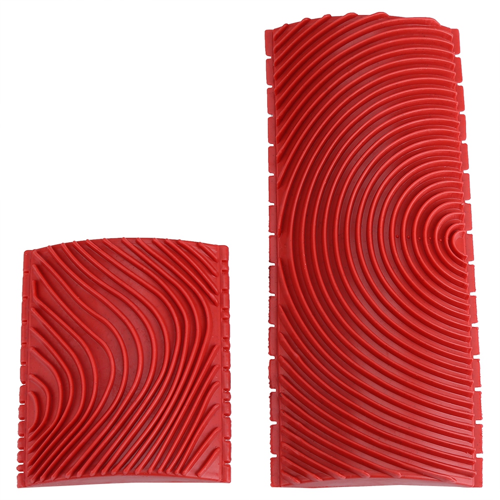 Set Mit 2 Wandpinseln Aus Gummi In Holzoptik, Strukturmalwerkzeug, Rotes Lasurmuster