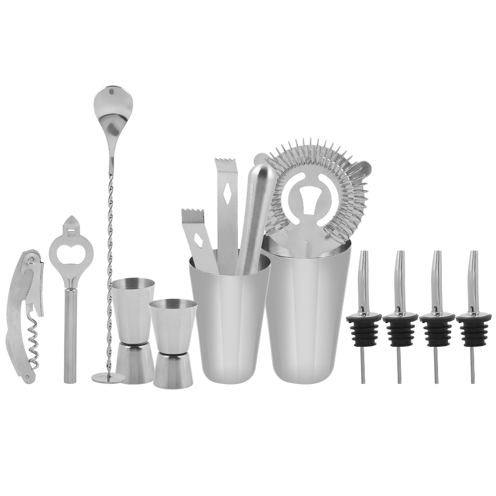 14-teiliges Cocktailshaker-set Aus Edelstahl, Barkeeper-werkzeug Zum Mixen Und Servieren, 600 Ml Und 450 Ml, Geschenkidee Für Barkeeper