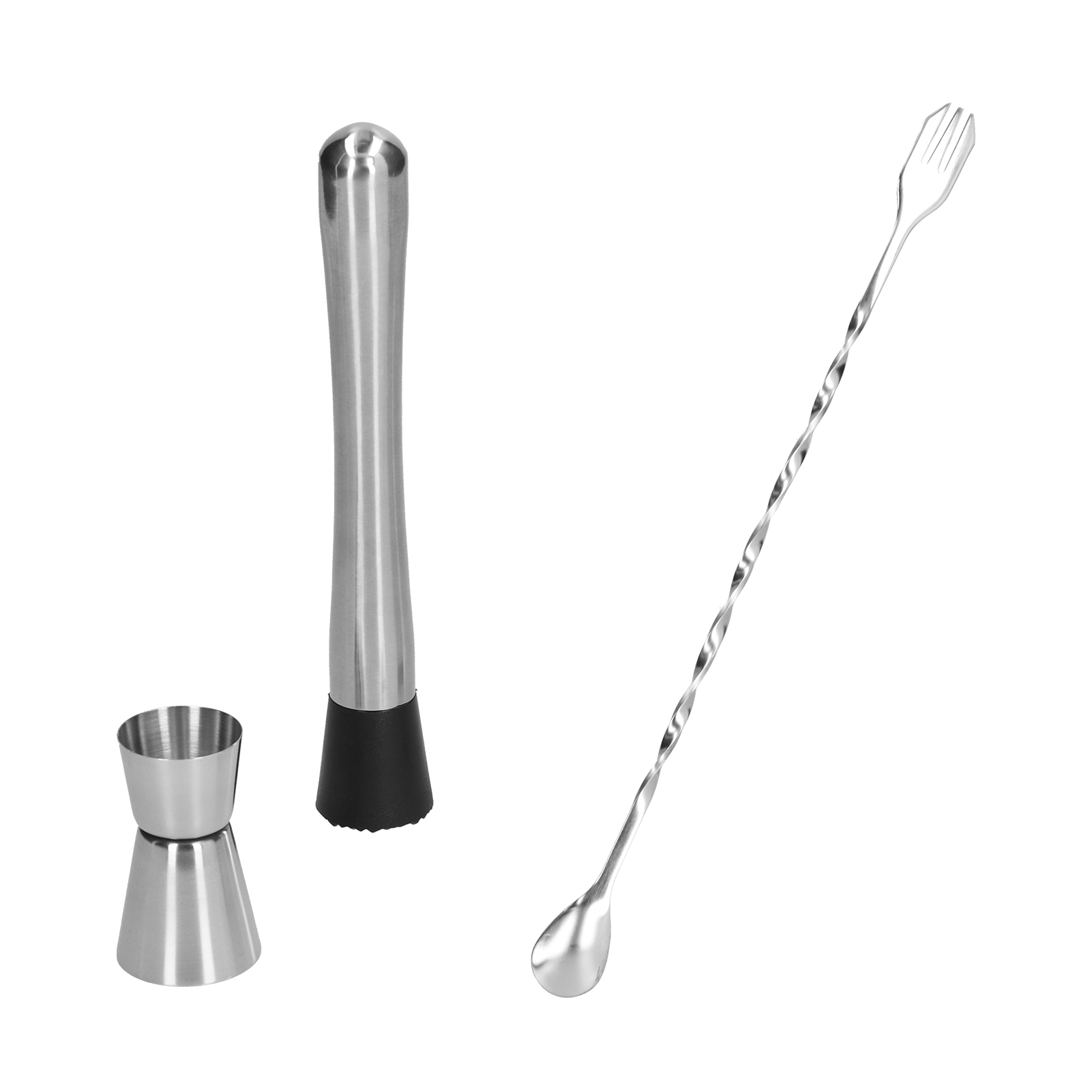 Mixlöffel Und Cocktail-jigger Aus Edelstahl, 3-teiliges Barzubehör-set Für Barkeeper, Servierlöffel Und Stößel Für Die Mixologie.