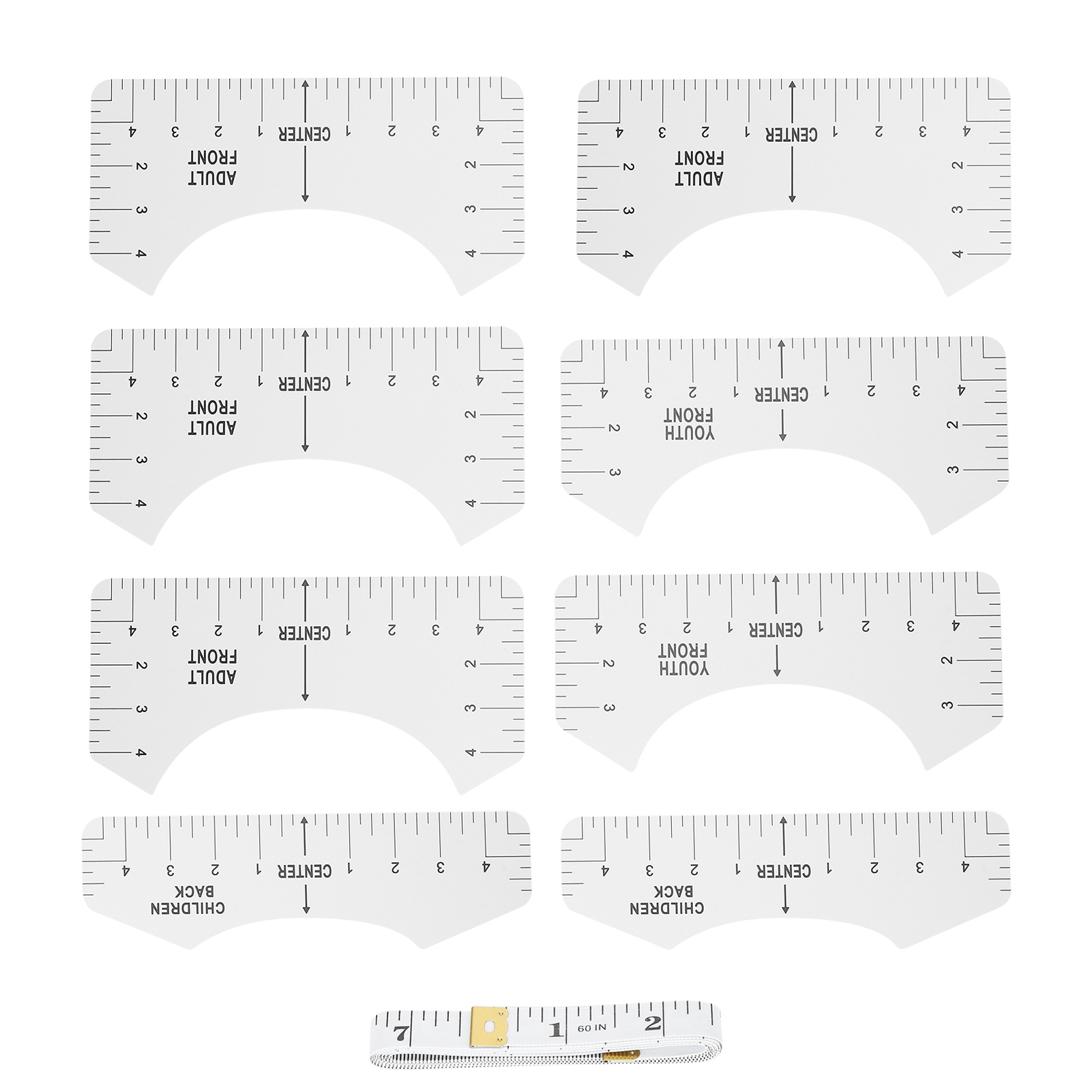Set Mit 9 Ausrichtungslinealen, Zentrierschablone, Gebogenem Design, Diy-nähzubehör, Rundhals- Und V-ausschnitt, T-shirt-schablone