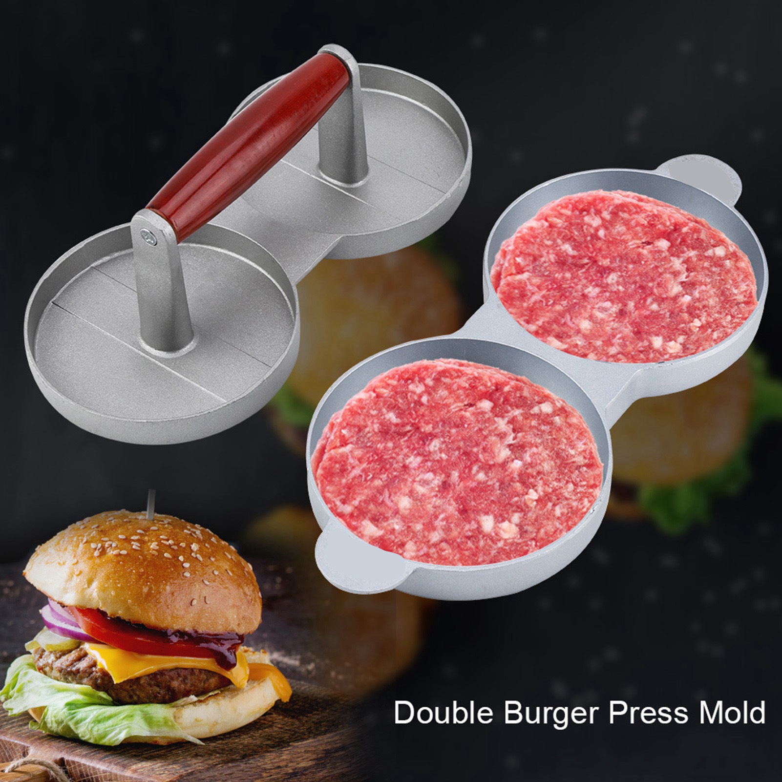 Antihaftbeschichtete Burgerform Aus Aluminiumlegierung, Doppel-hamburgerpresse, Küchenutensil Für Selbstgemachte Hamburger