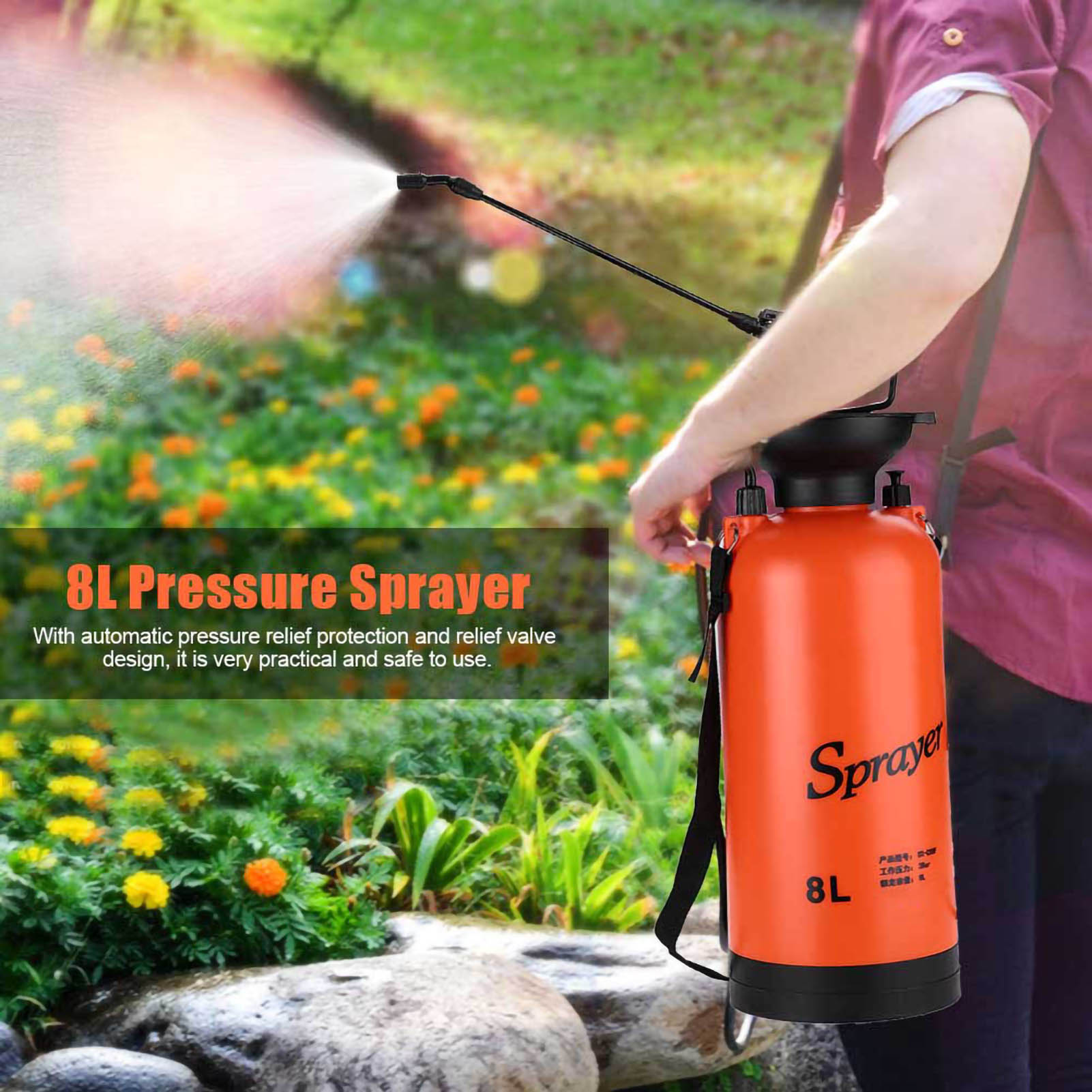 Gartenspritze Mit Luftdruck Und Schultergurt, 8-liter-agrarkanister Zum Bewässern Und Behandeln Von Nutzpflanzen.