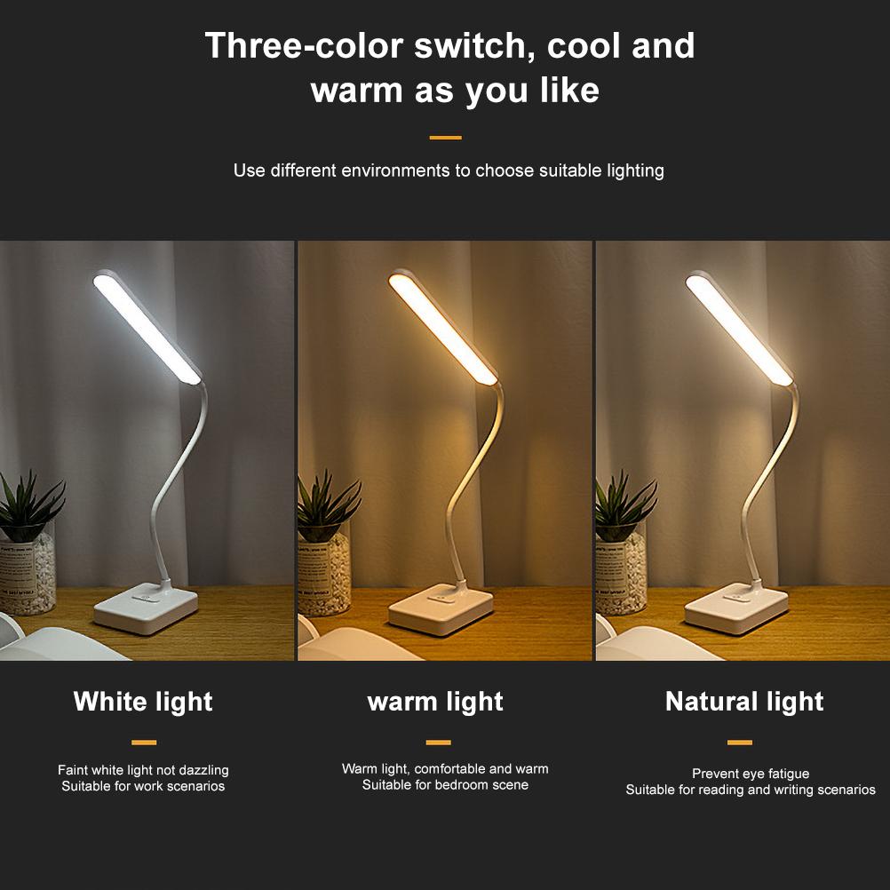 Wiederaufladbare Led-schreibtischlampe Mit Usb-anschluss, Handyhalterung, 3 Augenschonenden Beleuchtungsmodi Und Faltbarem Nachttischlicht