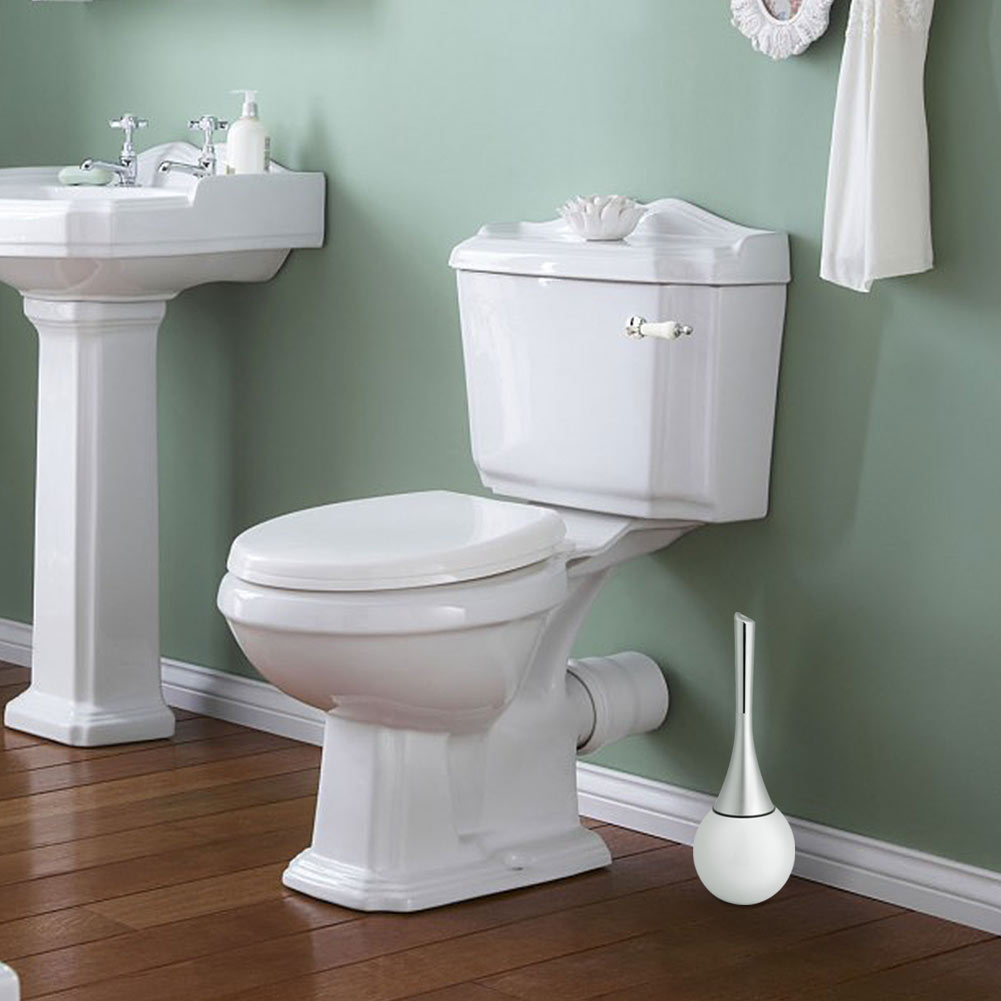 Badezimmer-accessoire-set: Wc-bürste Und -reiniger Mit Robuster Edelstahl-halterung, Weiß, Wc-hygiene-set