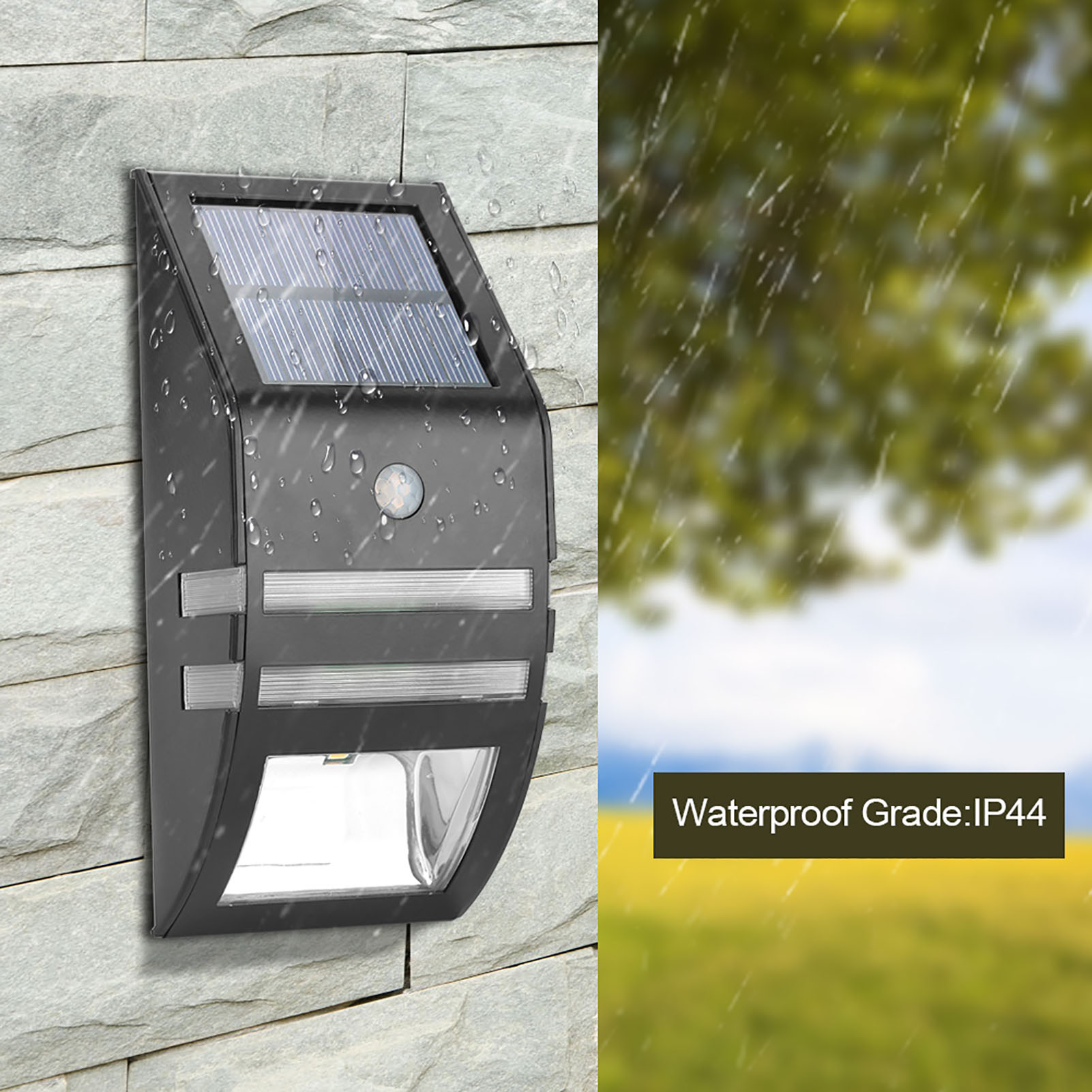 Solar-wandleuchte Mit Pir-bewegungsmelder, 2 Leds, Schwarz, Warmweißes Licht, Gartenbeleuchtung Und Außensicherheit
