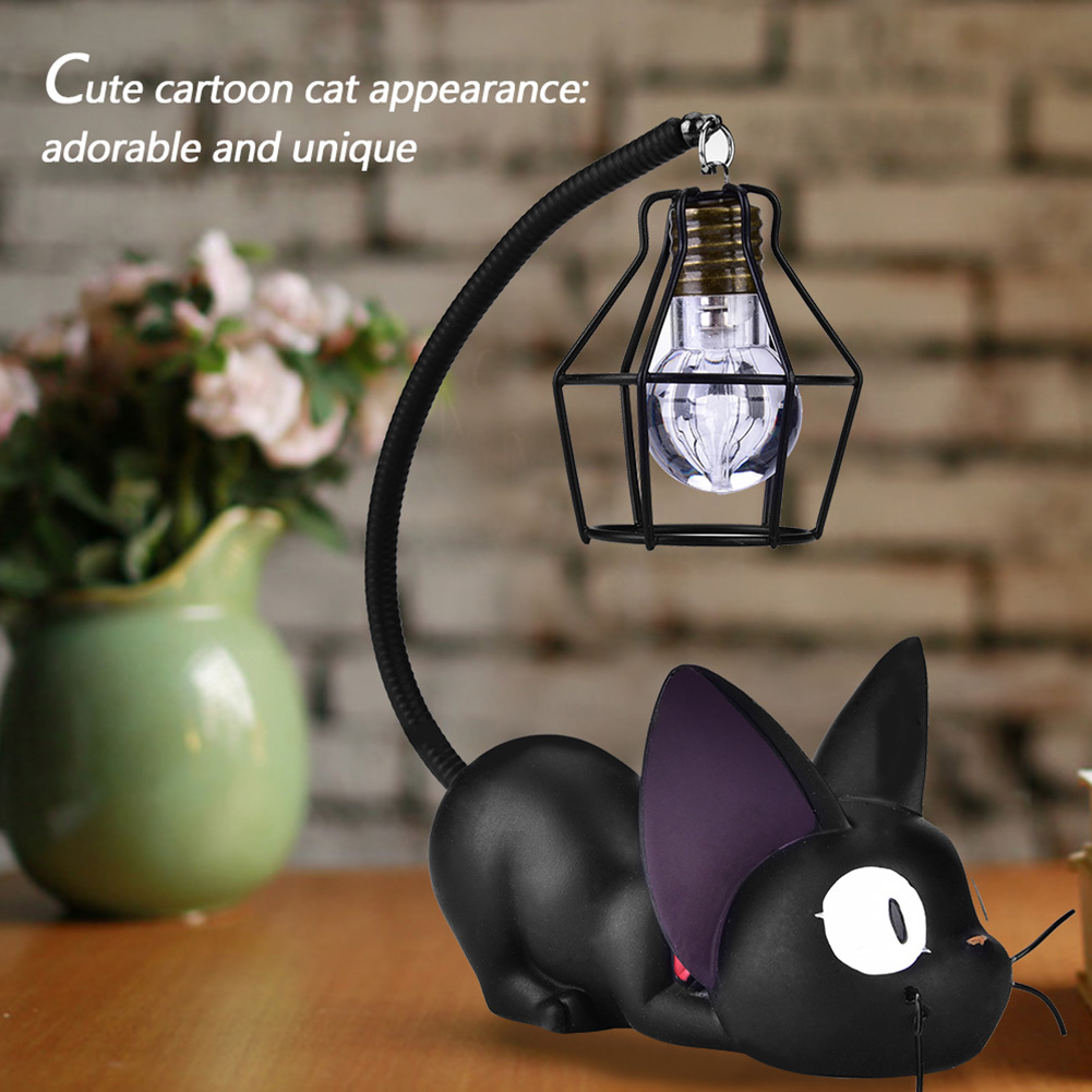 Niedliche Schwarze Katzen-nachtlampe, Harzskulptur, Dekorative Schreibtischlampe Fürs Schlafzimmer, Geschenk Mit Schwarzen Augen.