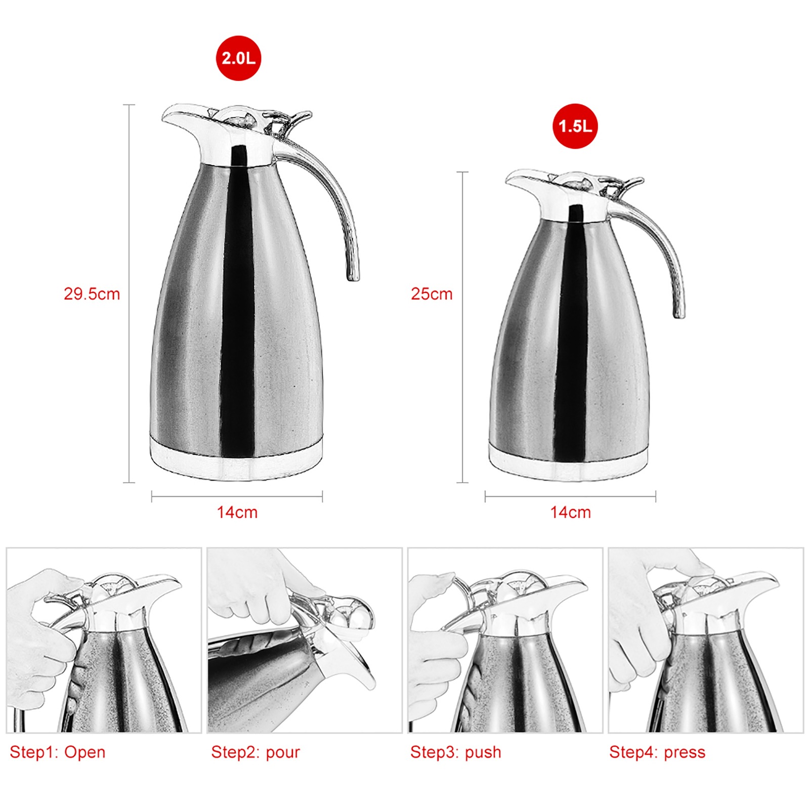 Kaffeekanne Aus Edelstahl, 2-liter-doppelwand-vakuumisolierflasche, Goldene Thermoskanne Für Heißes Wasser Und Getränke.