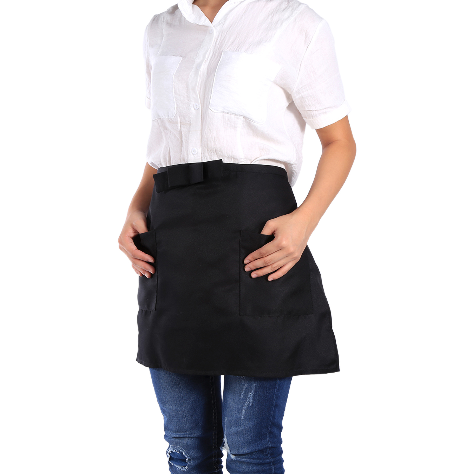 Schlichte Schwarze Unisex-schürze, Geeignet Für Küchen, Restaurants, Cafés, Kellner, Kellnerinnen Und Barkeeper. Strapazierfähige Arbeitsschürze In Einheitsgröße Mit Praktischer Tasche.