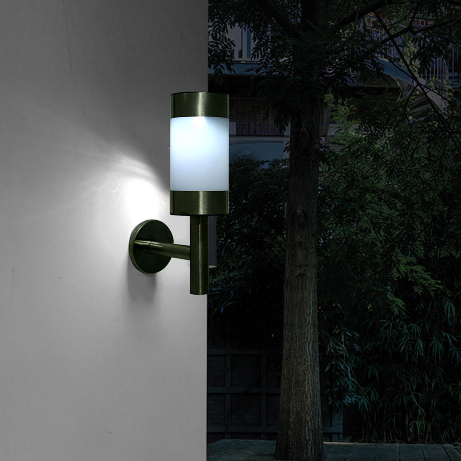 Set Mit 2 Solar-led-wandleuchten Aus Edelstahl Mit Bewegungsmelder Für Garten, Hof Und Terrasse