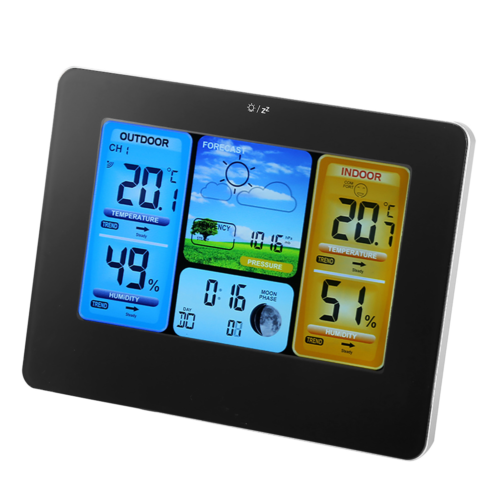 Drahtlose Digitale Wetterstation Mit Lcd-uhr, Innen-/außenthermometer Und Hygrometer, Schwarz