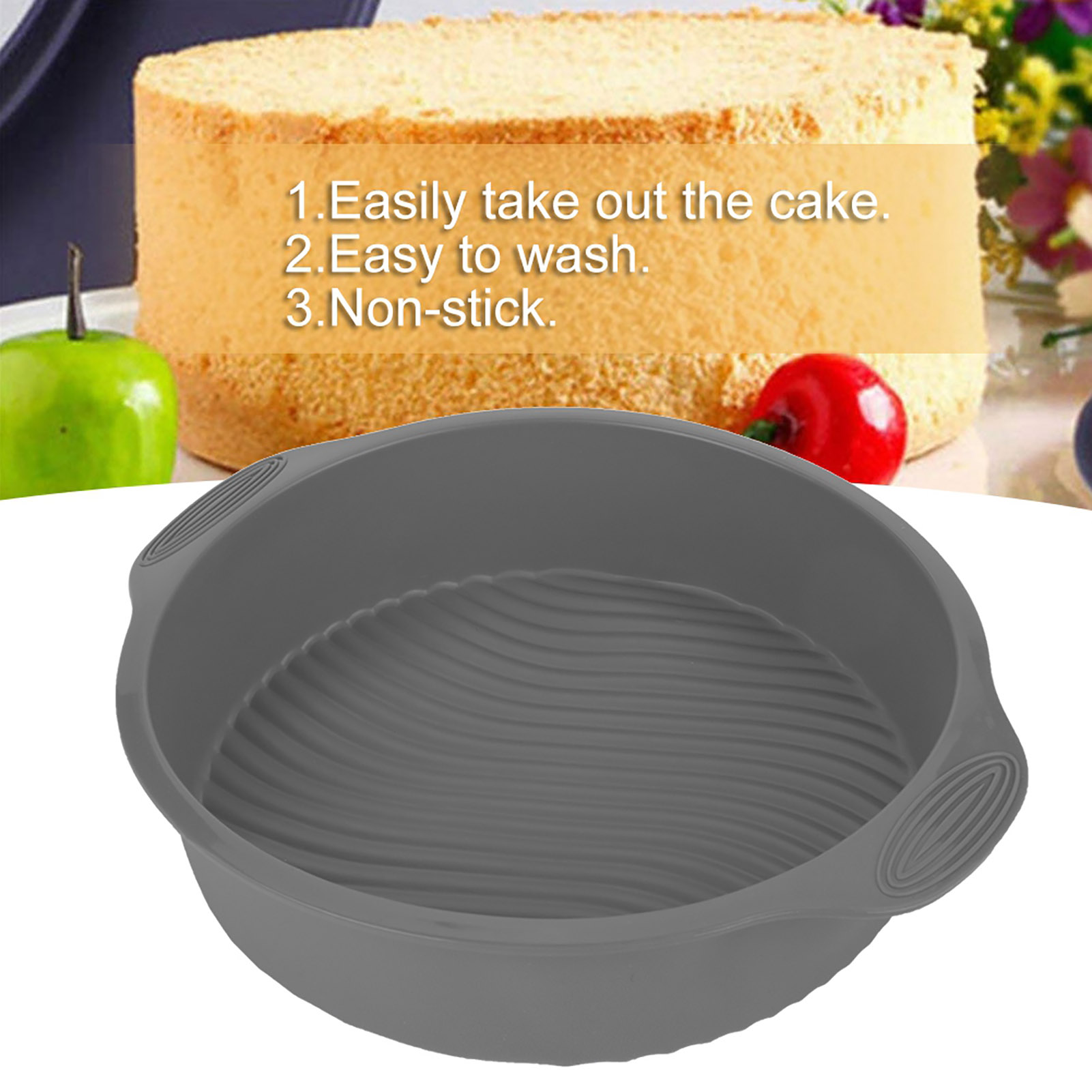 Runde Graue Silikon-kuchenform, 23 Cm Durchmesser, Flexible Antihaft-backform Für Den Backofen, Gleichmäßiges Backen, Wiederverwendbar