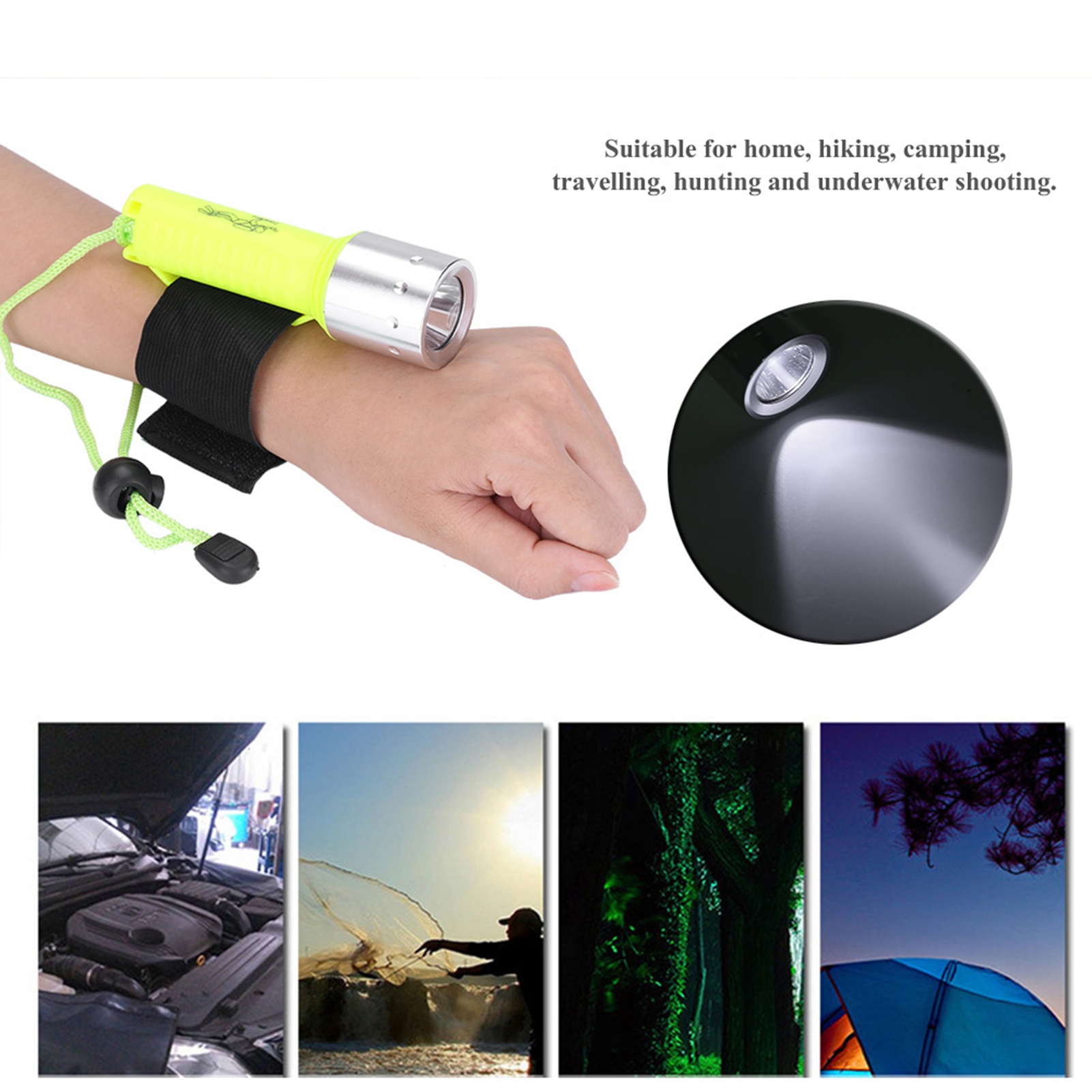 Wasserdichte Taucherlampe Aus Aluminiumlegierung, Tragbar Und Leicht, Mit Handschlaufe, Led-außenbeleuchtung, Wasserdicht Für Wassersport, Tasche, Camping.