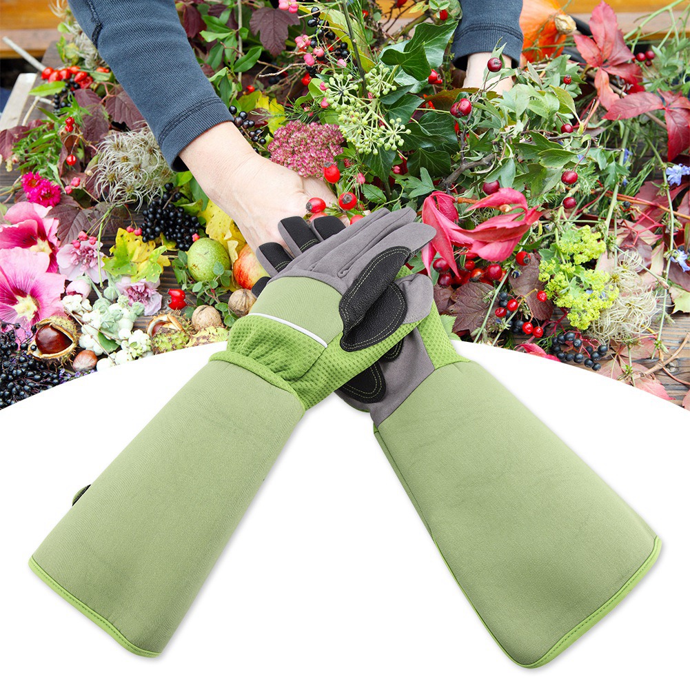 Lange Gartenhandschuhe Zum Beschneiden, Stichfest, Für Arbeiten Im Freien, Grünes Paar.
