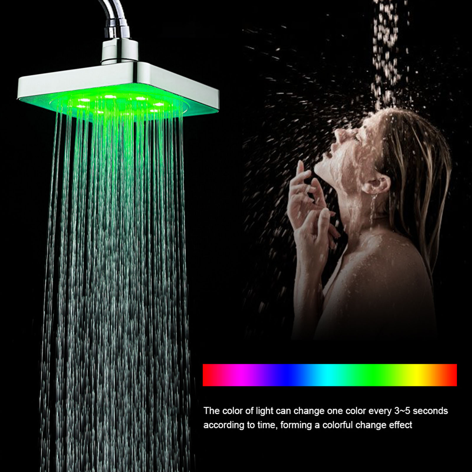 Romantischer 7-farben-led-duschkopf, Beleuchteter Duschkopf Für Bad Und Badezimmer, Sprudelnder Wassereffekt, Chromatischer Duschkopf