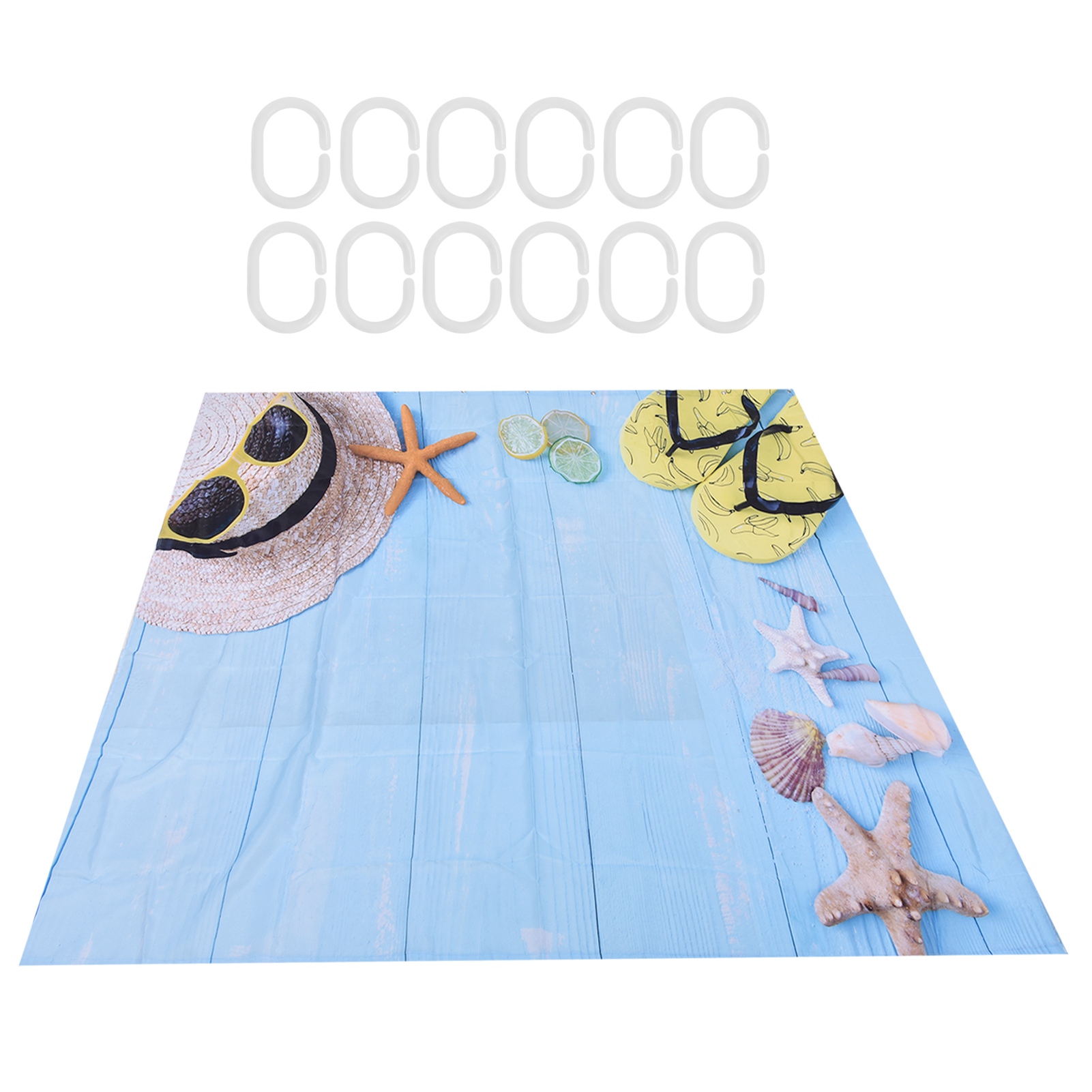 Wasserdichter Duschvorhang Aus Polyester Mit Strandmuster, 180 X 200 Cm, Mit Haken Für Badezimmer/zuhause