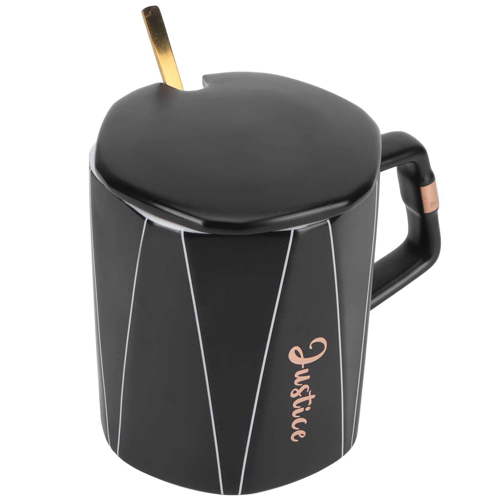 Achteckiger Keramikbecher Fürs Büro, Becher Mit Löffel Und Deckel, Geschenk Für Freunde Und Paare, Größe D