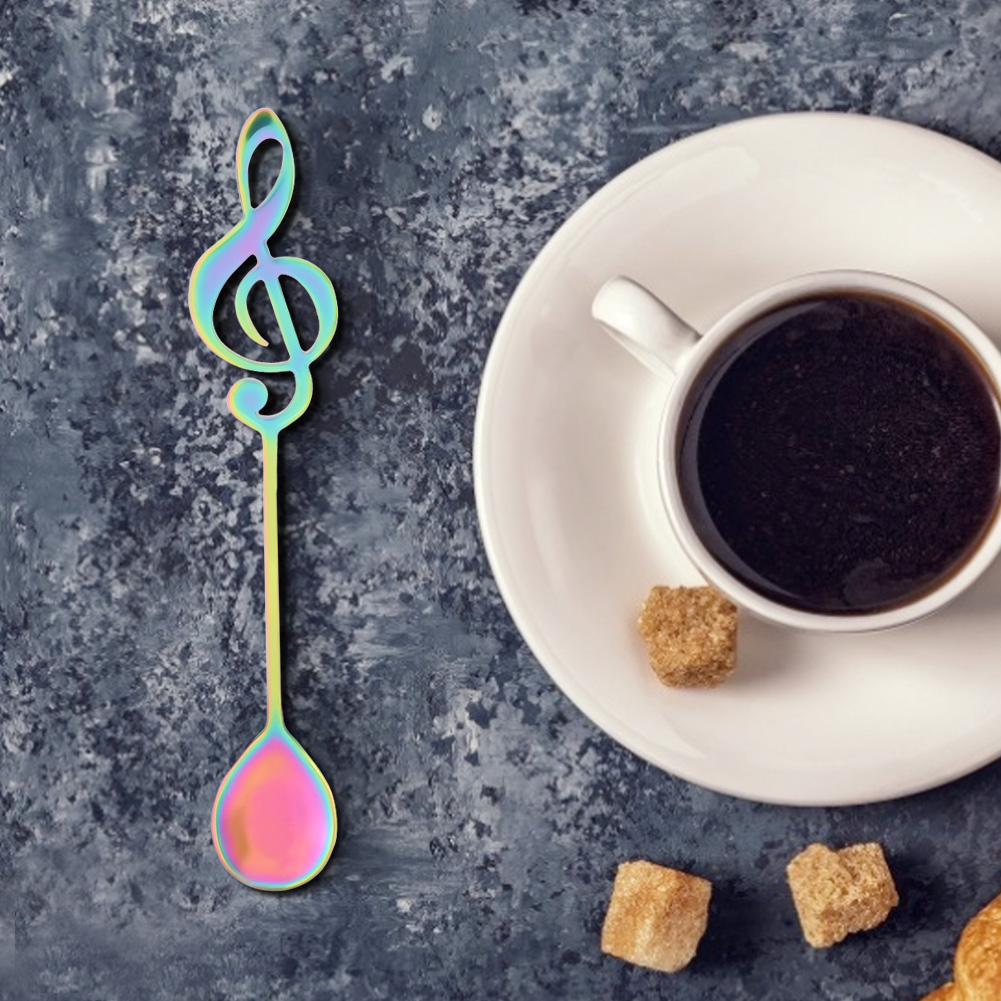 Dessertlöffel Aus Edelstahl, Mixlöffel Mit Musiknote, Farbenfroh, 6er-set, Für Heiße Und Kalte Getränke