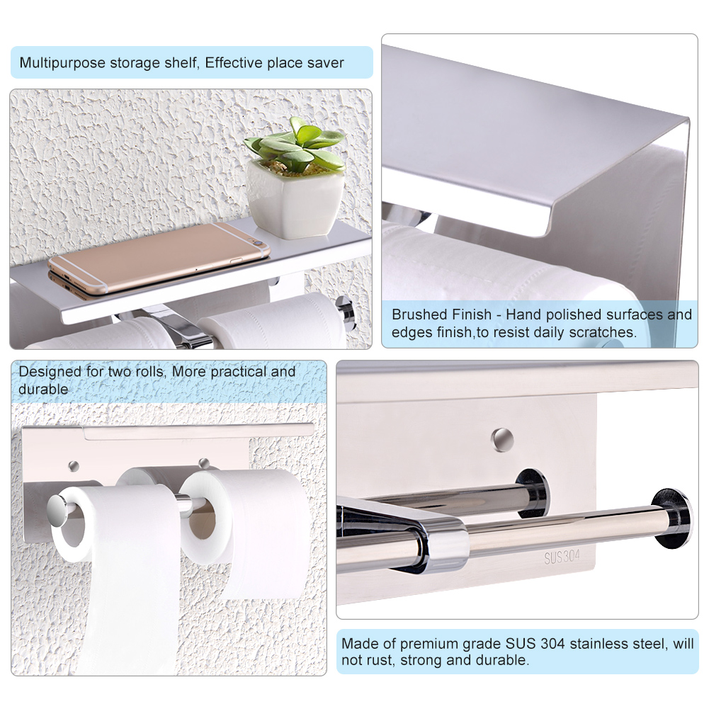Doppelter Toilettenpapierhalter Aus Edelstahl Sus 304, Wandmontage, Spender Für Zwei Rollen Toilettenpapier