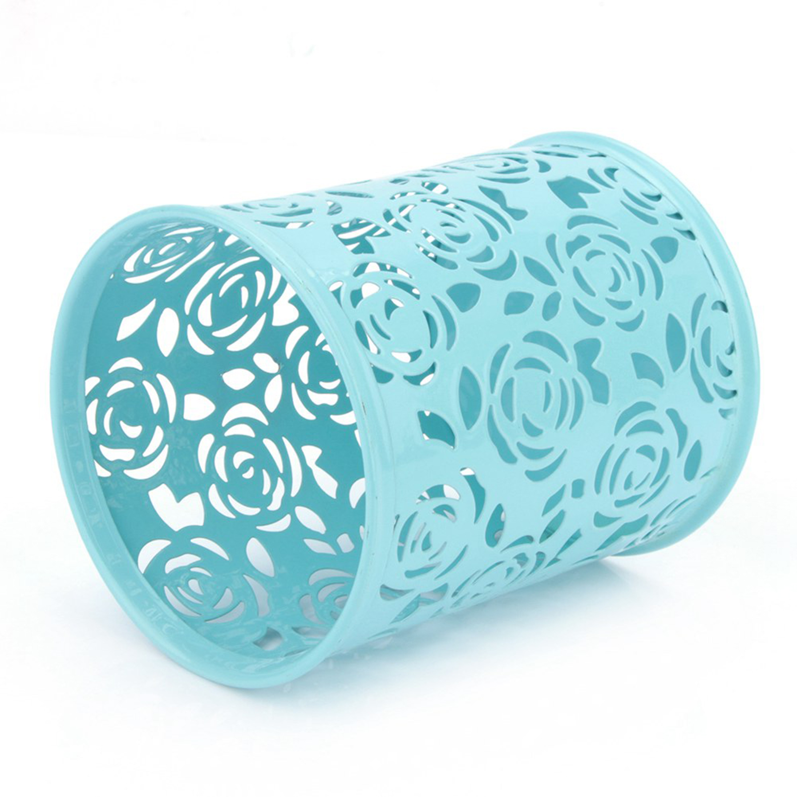 Schreibtisch-stiftehalter Mit Rosa Blumenmuster Und Hohlmuster (blau)