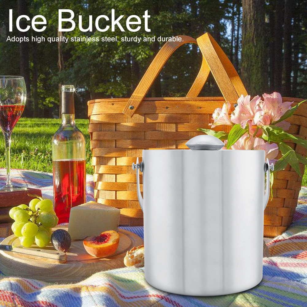 Doppelwandiger Eisbehälter Aus Edelstahl Mit Deckel Für Hochzeiten Und Partys, 2 Liter, Eleganter Und Isolierter Eisbehälter.