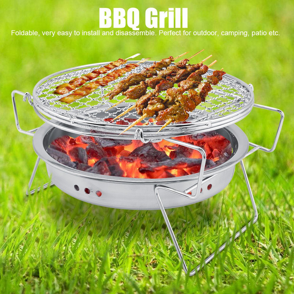 Runder, Klappbarer Edelstahlgrill, Kleiner Tragbarer Grill Für Camping, Wandern Und Terrasse, Outdoor-kocher