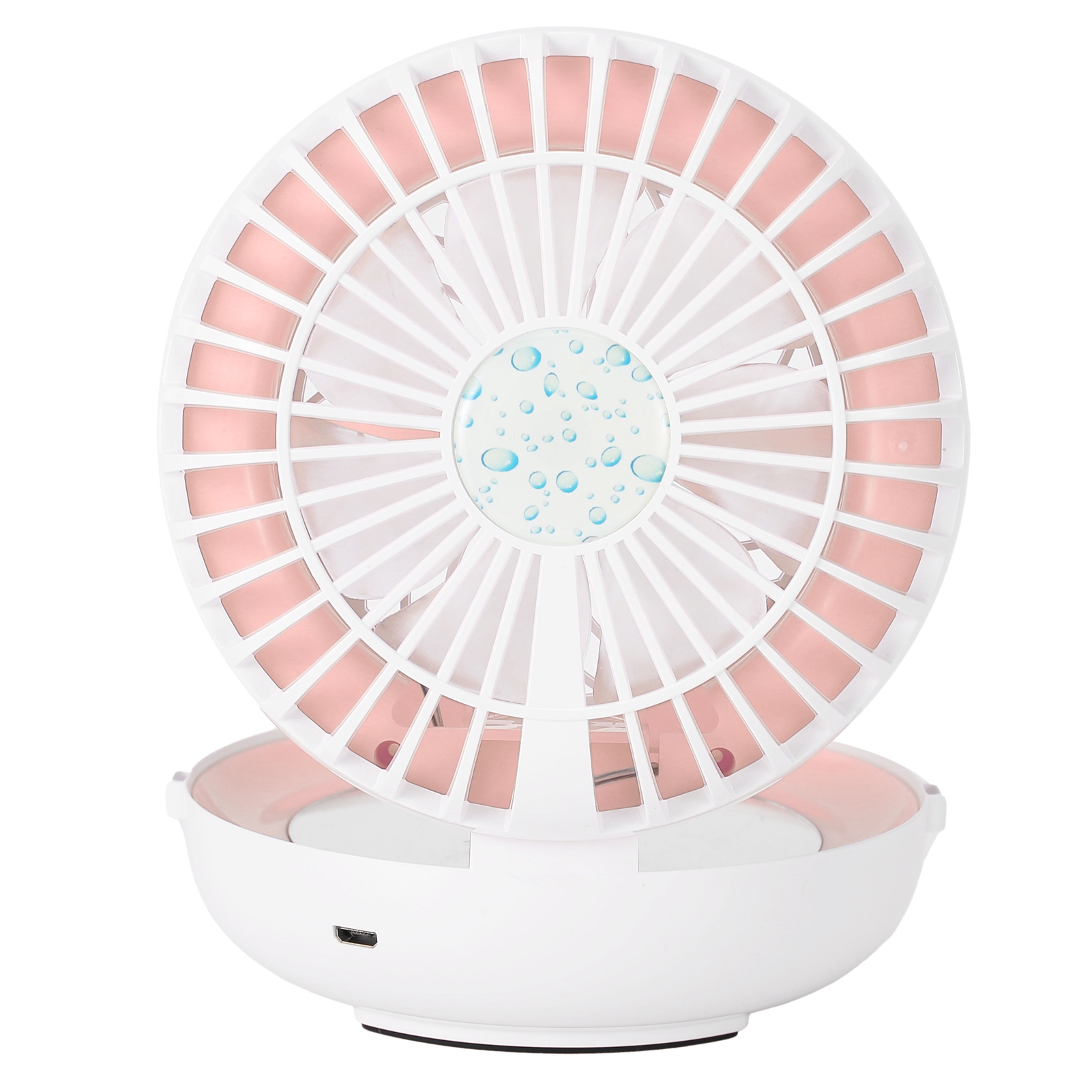 Tragbarer, Multifunktionaler, Faltbarer Tischventilator Mit Kosmetikspiegel Und Usb-aufladbarem Luftbefeuchter, Leise Kühlung, Rosa