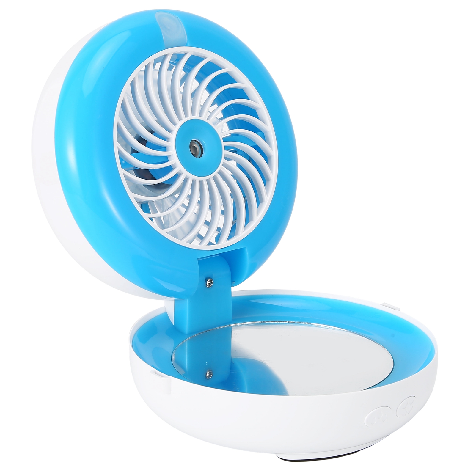 Multifunktionaler, Faltbarer Usb-tischventilator Mit Kosmetikspiegel Und Luftbefeuchter, Tragbar, Leise Kühlung, Blau