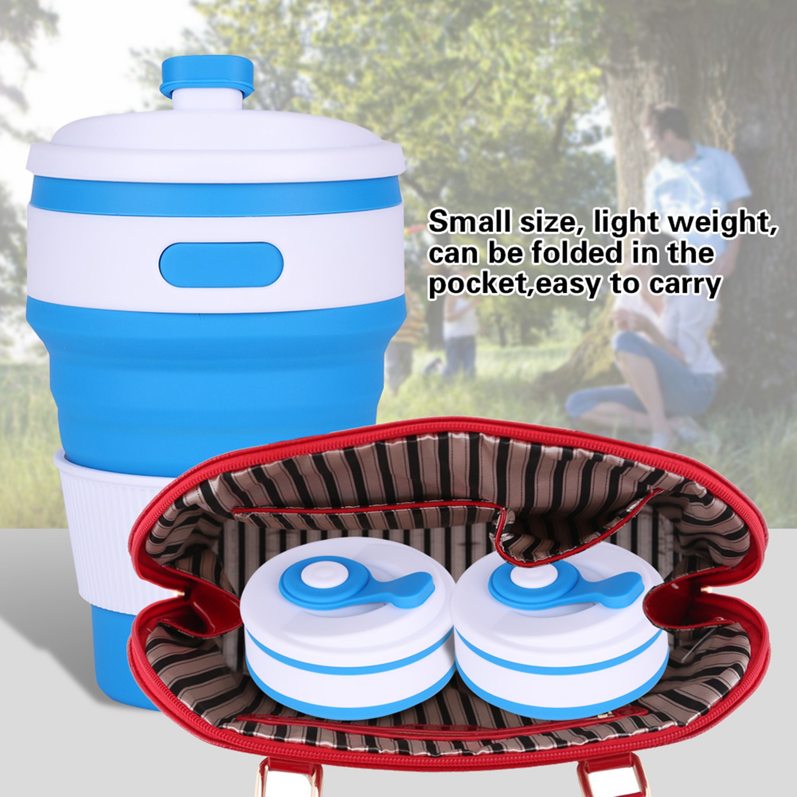 Faltbarer Silikon-kaffeebecher (350 Ml), Wiederverwendbar, Tragbar, Ideal Für Reisen, Wandern Und Büro, Auslaufsicher, Campingbecher, Blau, Perfekt Für Drinnen Und Draußen