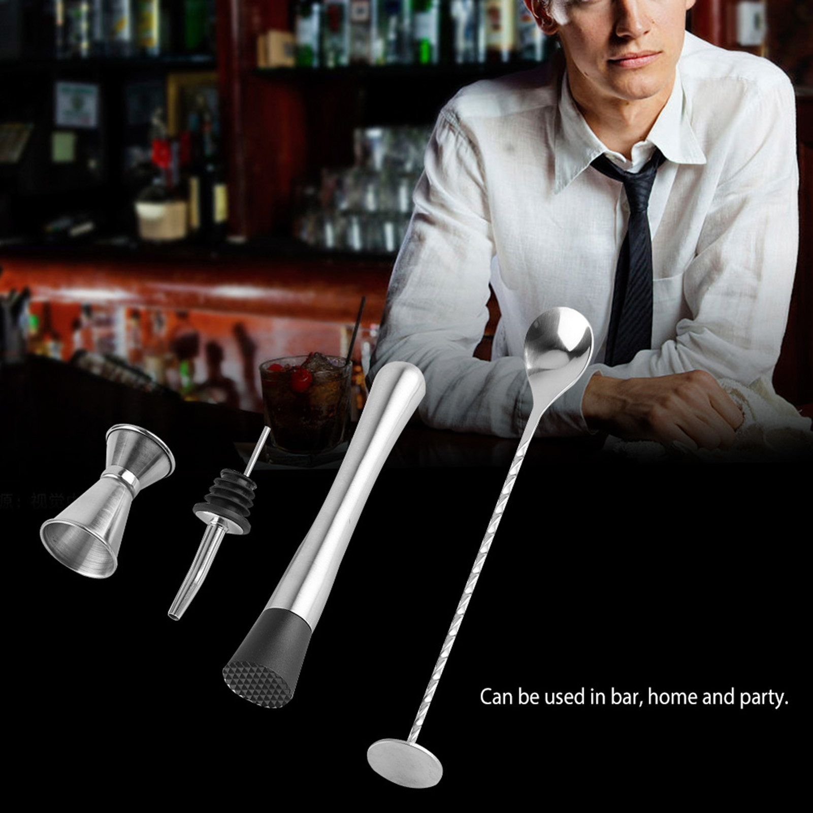 4-teiliges Set Aus Robusten Cocktailwerkzeugen Aus Edelstahl Für Die Hausbar, Partys, Getränke Und Als Barzubehör Aus Edelstahl