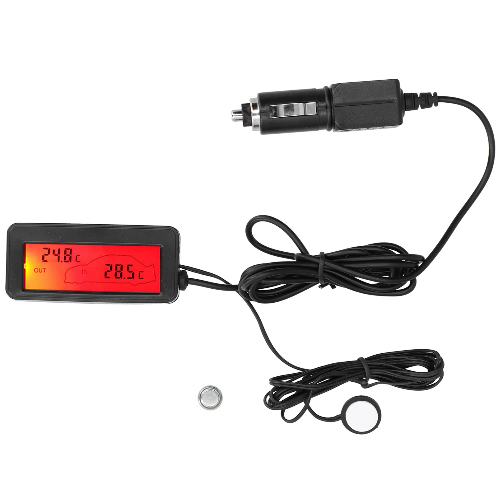 Kompaktes Elektronisches Digitalthermometer Mit Lcd-anzeige, 12 V Gleichstrom, Für Auto, Innen- Und Außenbereich, Rot