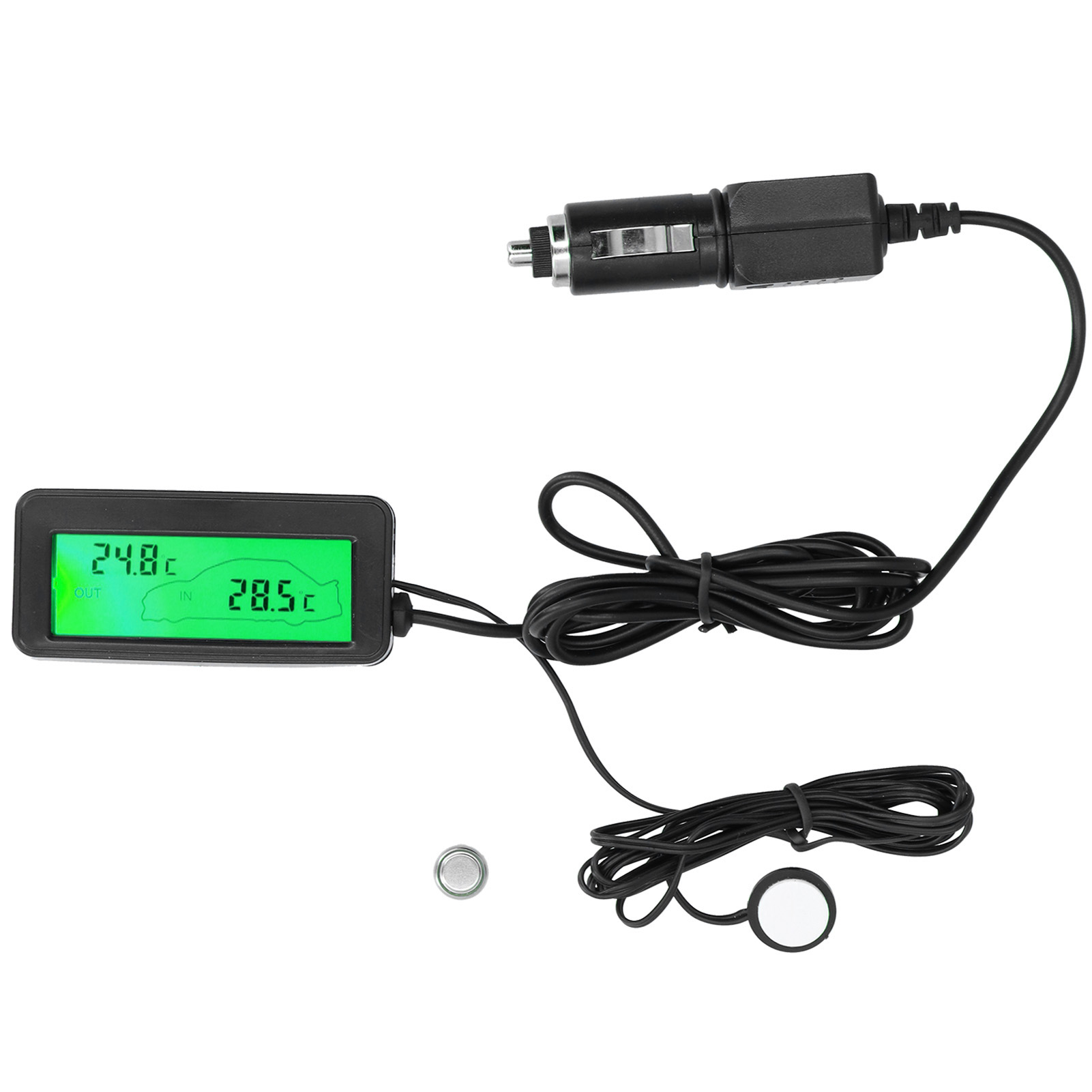 Digitales Miniaturthermometer Mit Lcd-anzeige, 12 V Gleichstrom, Für Auto, Innen- Und Außenbereich, Grün
