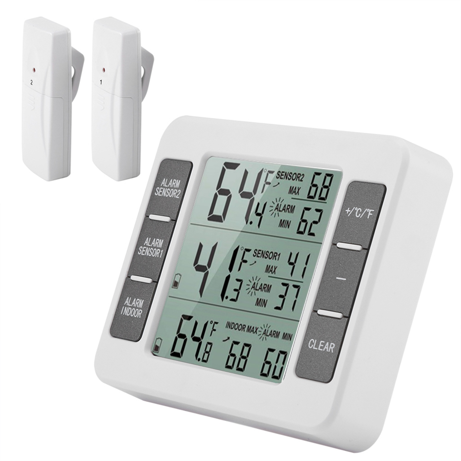Kabelloses Digitales Kühlschrankthermometer Mit Akustischem Alarm, 2 Sonden Und Min/max-anzeige