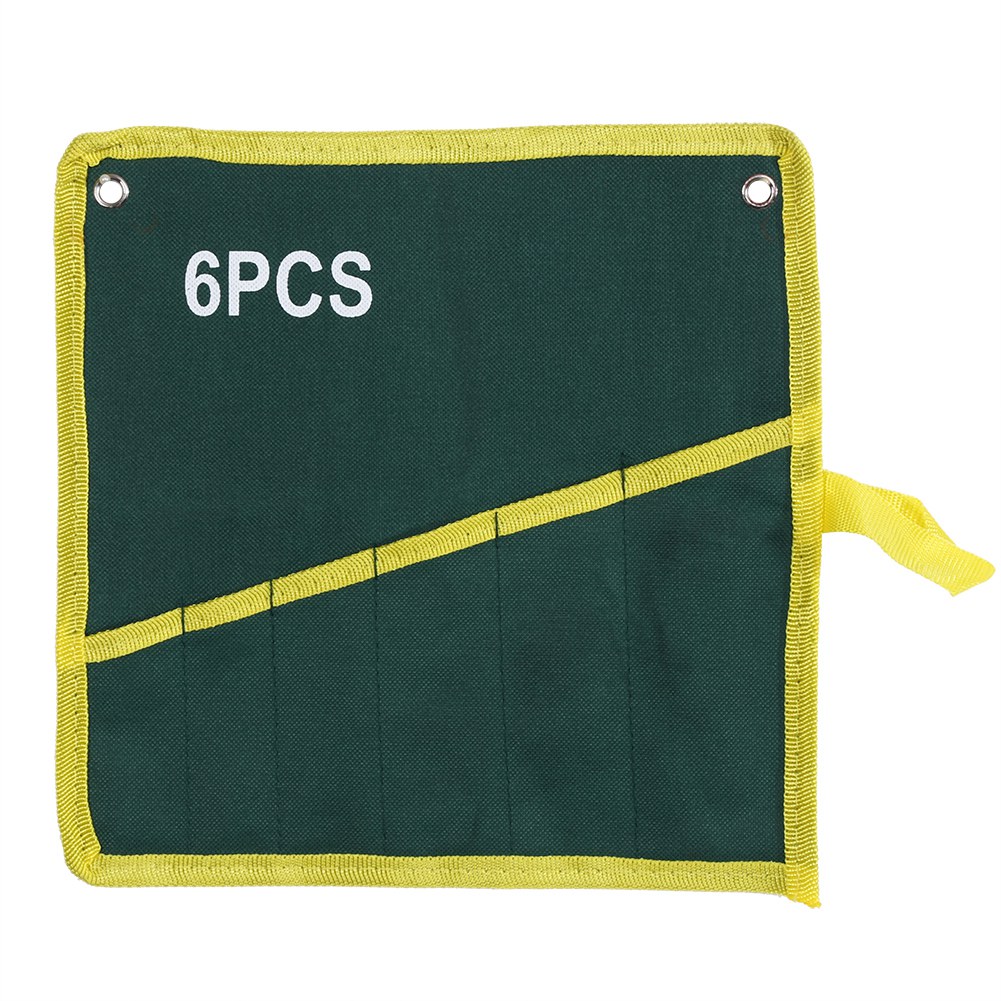 Werkzeugkoffer Zum Mitnehmen Aus Strapazierfähigem, Grünem Canvas Mit 6 Taschen, Praktischer Aufbewahrung Für Schraubenschlüssel, Kompakte Größe, Robustes Faltetui Für Heimwerkerprojekte.