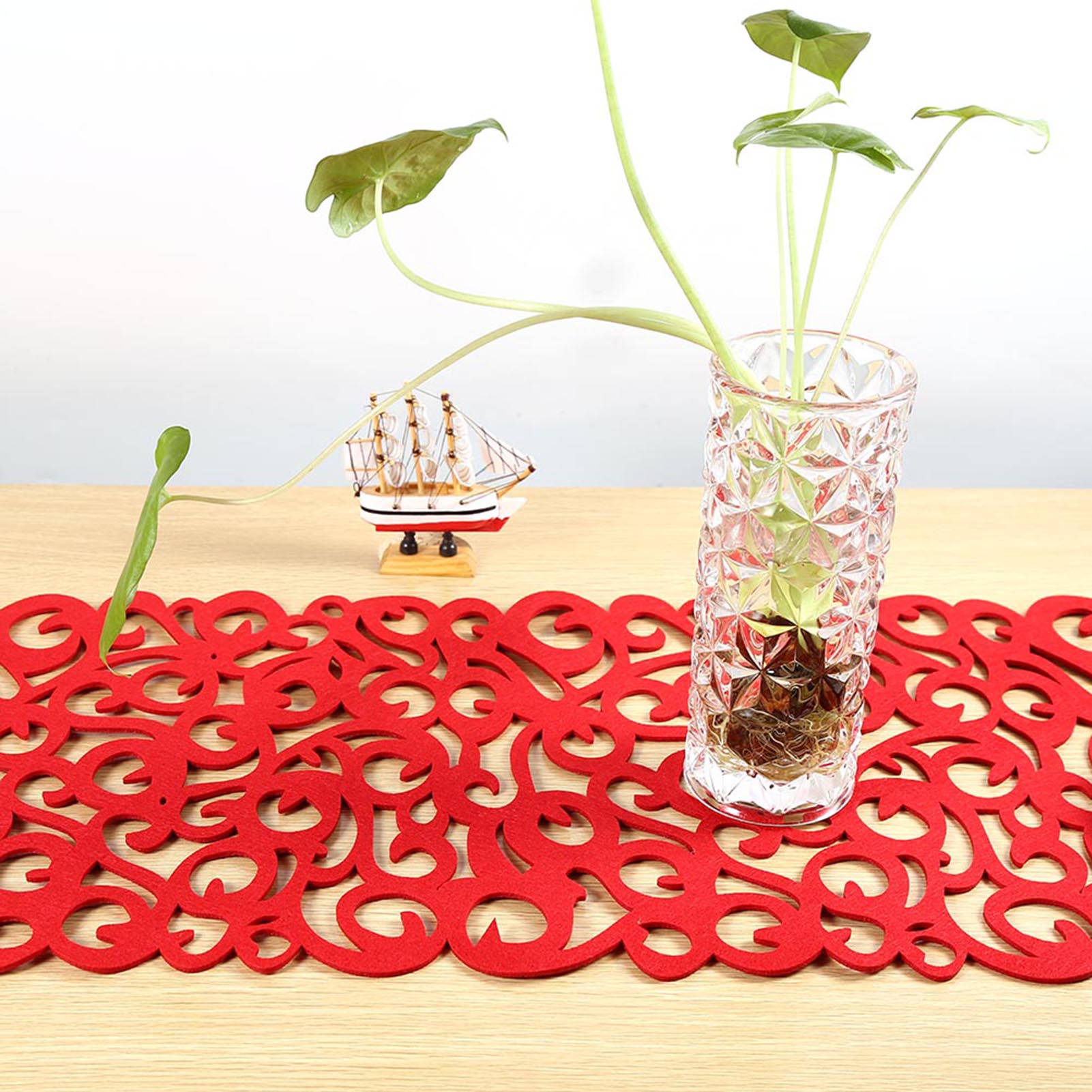 Rechteckige Filztischdecke, Platzset, Tischläufer, Untersetzer, Wohnaccessoire (rot)