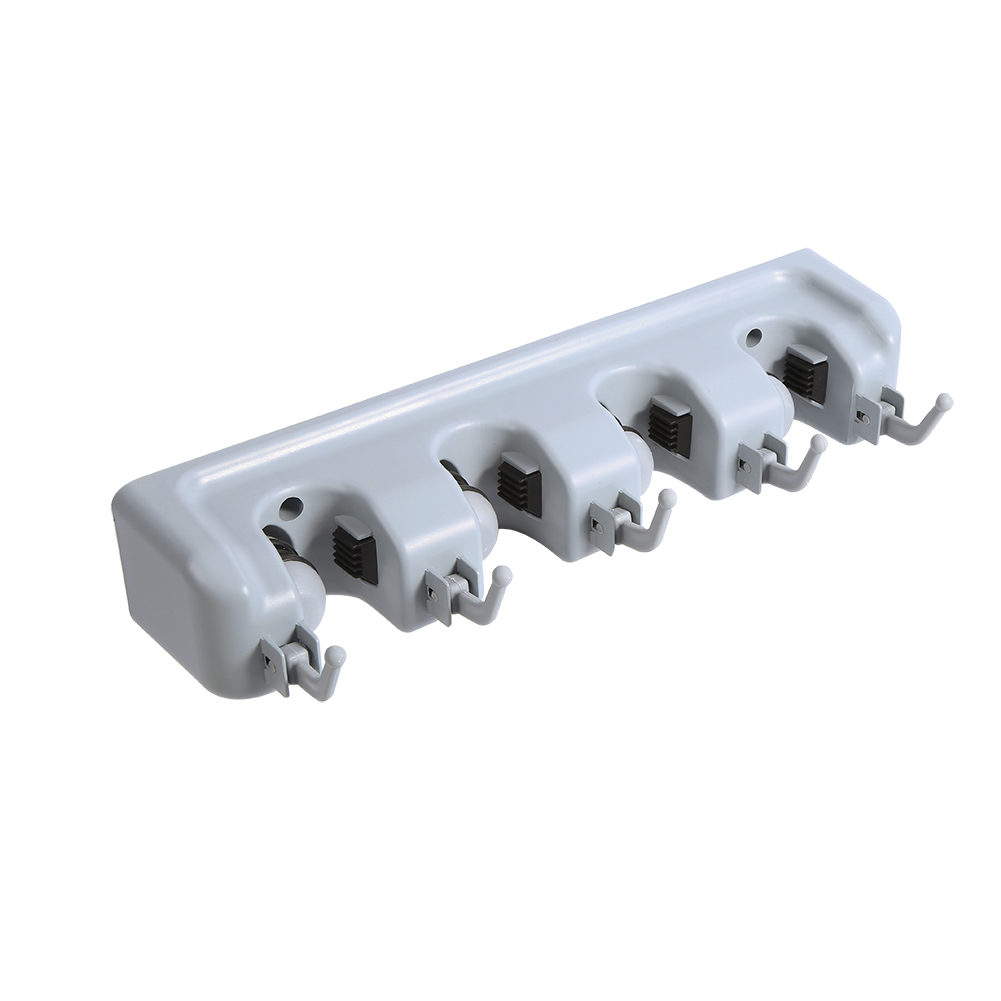 Wandmontierter Besen- Und Mopphalter, Aufbewahrungsorganizer Mit Haken, Bietet Platz Für 4 Schlitze Und 5 Haken, Zur Wandmontage, Robust.