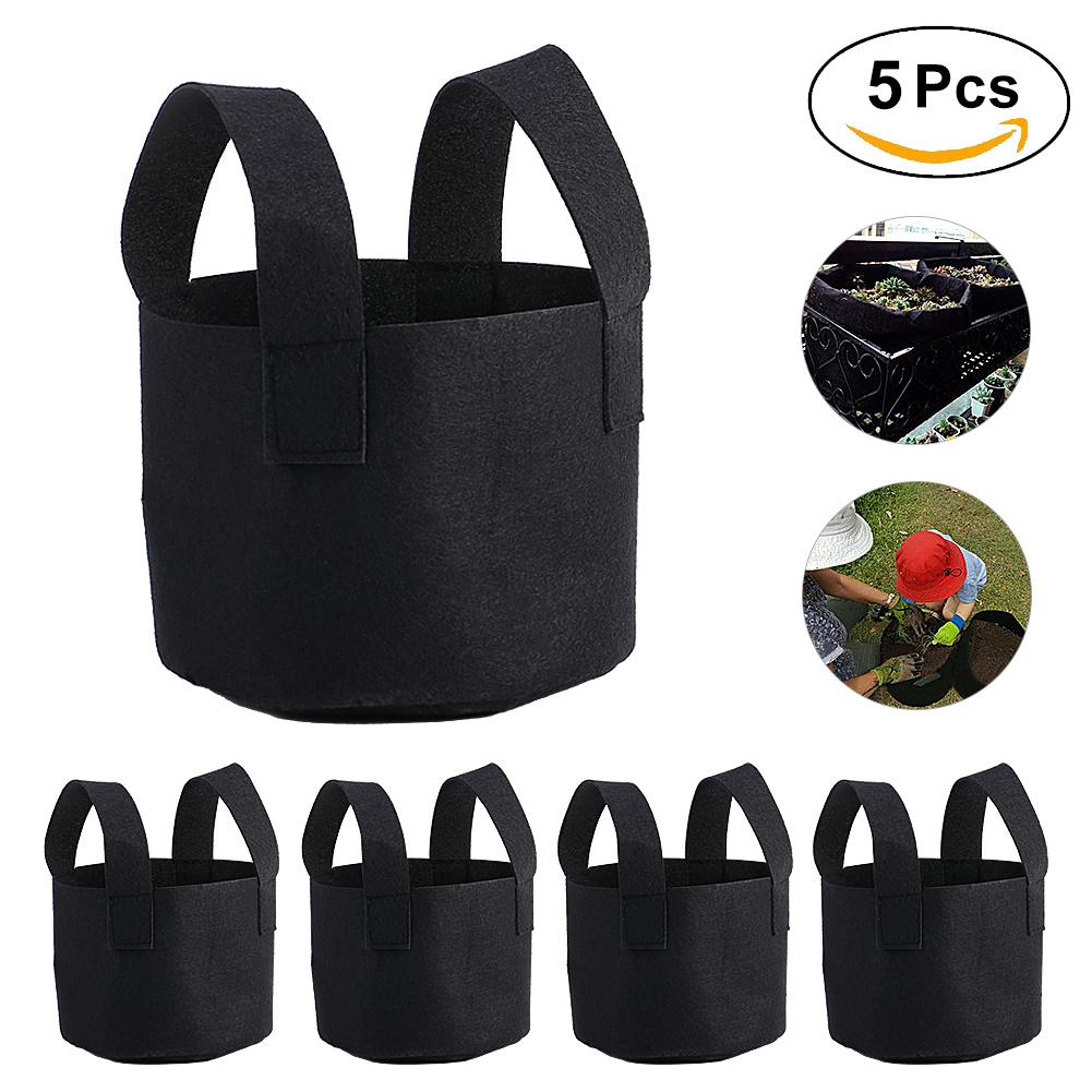 Schwarzer Pflanzsack, Belüfteter Stofftopf Für Gemüse Und Blumen, Gartenbehälter (1 Gallone, 14 X 18 Cm)