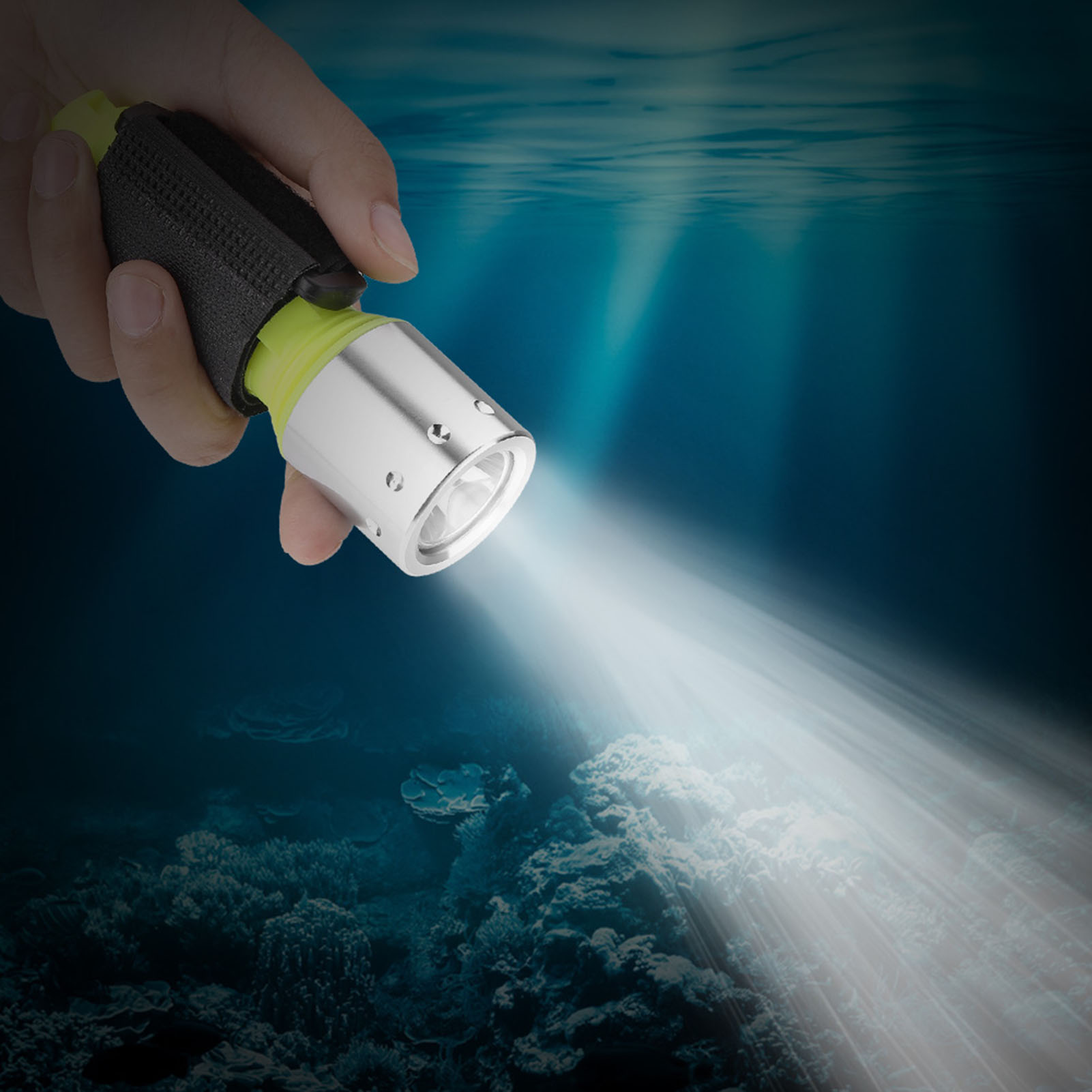 Tragbare, Wasserdichte Taschenlampe Mit 3 Helligkeitsstufen Zum Tauchen, Schwimmen, Wandern, Campen, Jagen Und Angeln