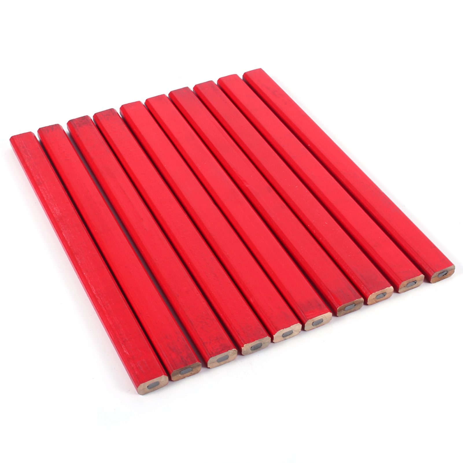 Packung Mit 10 Roten, Achteckigen Zimmermannsbleistiften, 175 Mm, Für Holzbearbeitung, Heimwerken Und Bauarbeiten