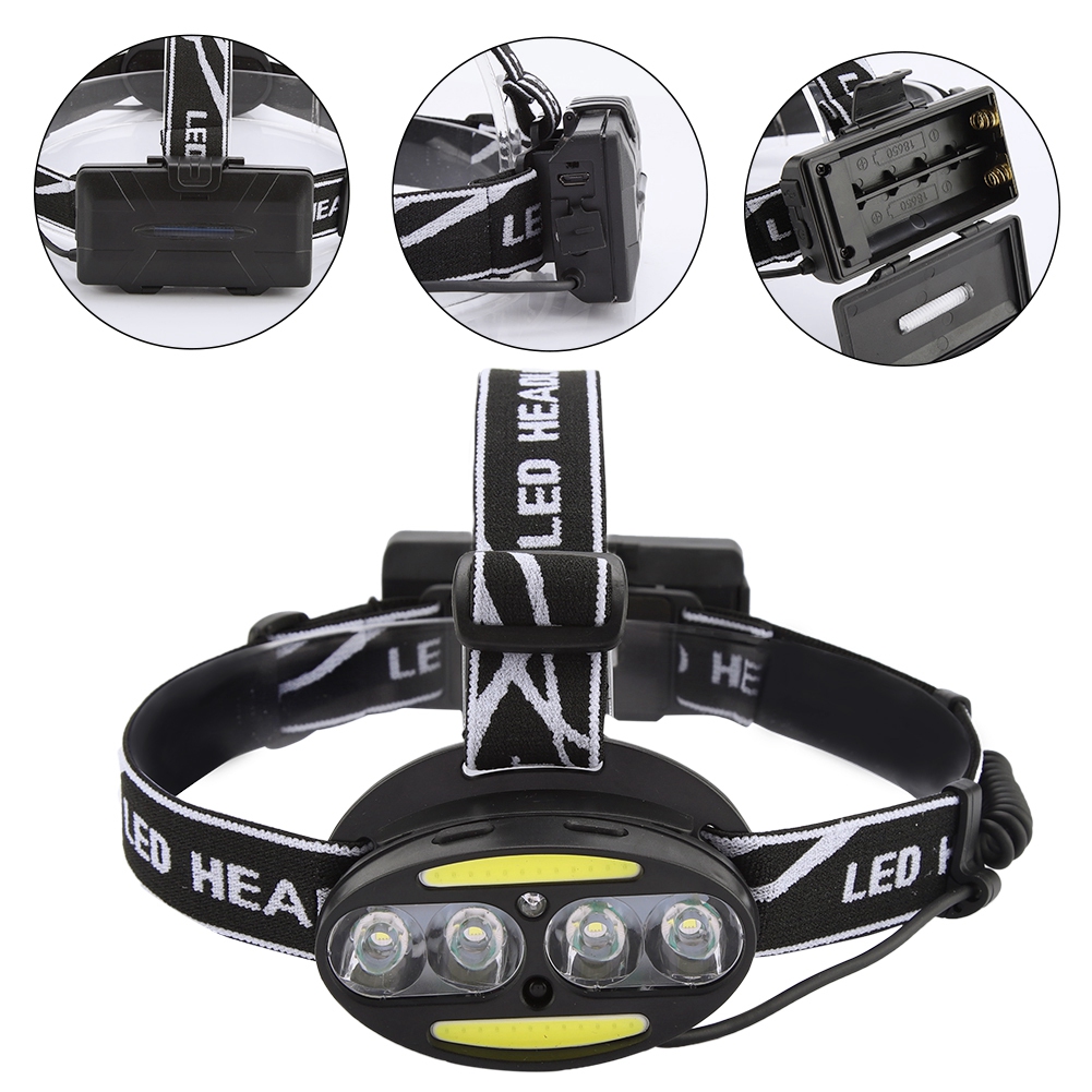 Wiederaufladbare T6 Cob Led-stirnlampe, Outdoor-nachtlicht, Bewegungssensor, Verstellbares Kopfband, Camping- Und Wanderzubehör