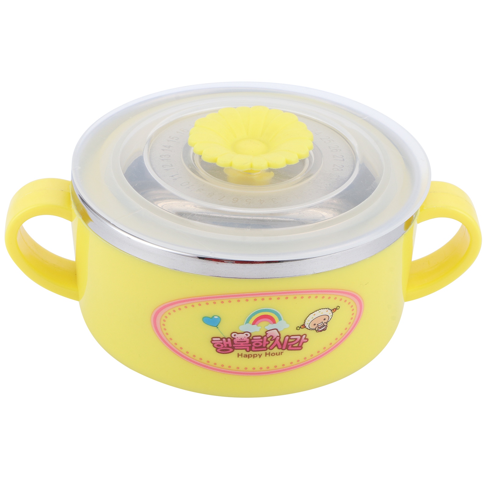 Kinder-/babyschüssel, Schüssel Aus Edelstahl 304 Mit Cartoon-motiv Und Deckel, Gelbes Geschirr