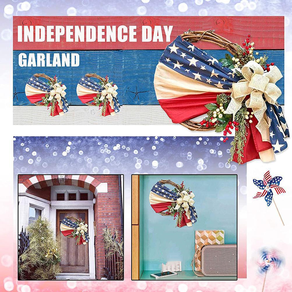 30 Cm Großer Türkranz Für Den 4. Juli, Patriots' Day Und Veterans' Day, Amerikanischer Blumengirlande Mit Ranken Und Patriotischen Dekorationen.