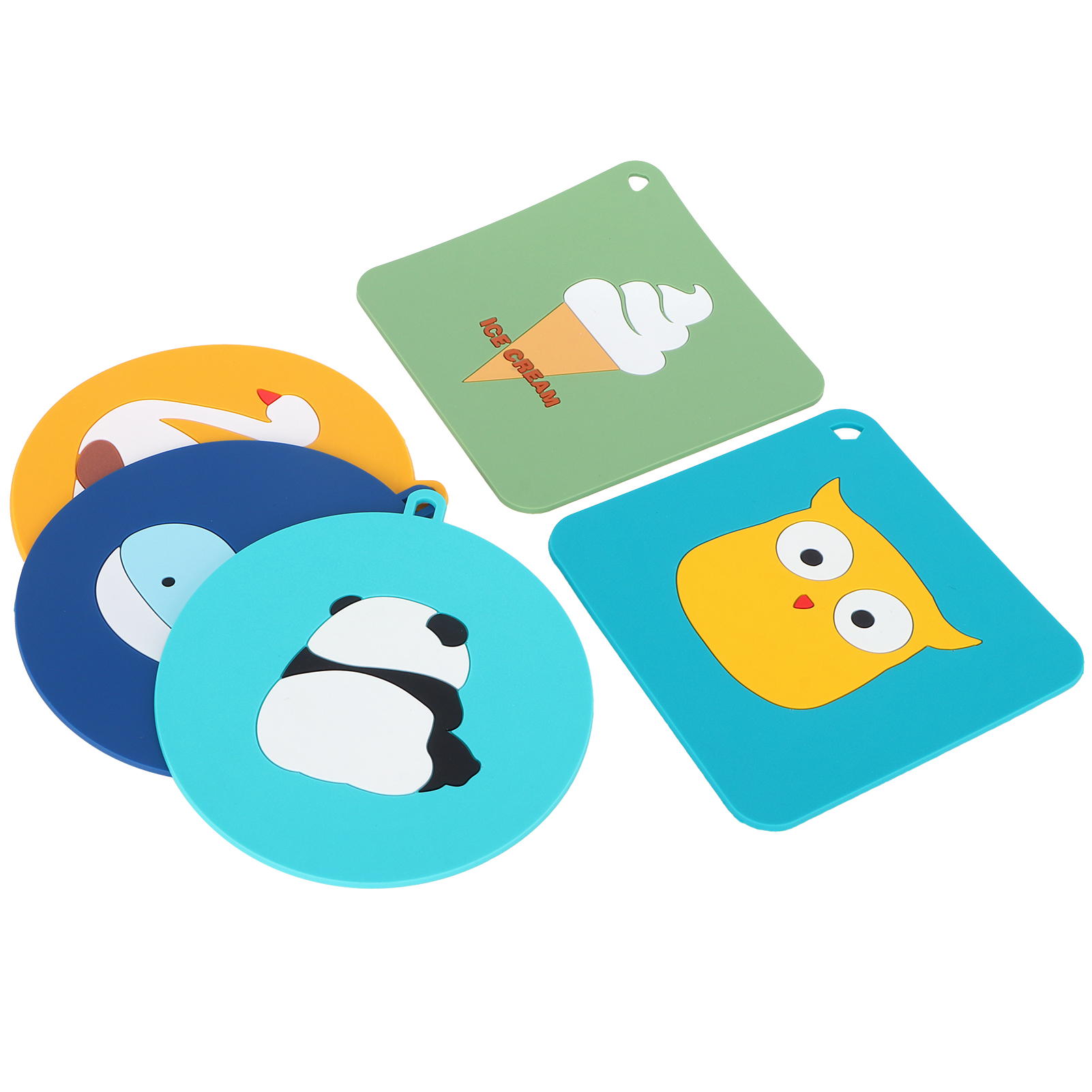 Set Mit 5 Silikon-tischsets, Niedliche Tiermotive, Hitzebeständig, Für Küche Und Haushalt.