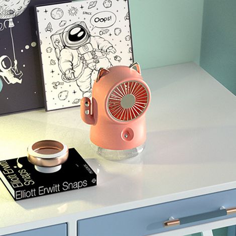 Tischventilator Mit Sprühnebel In Katzenform, Multifunktions-nano-sprühfunktion, 3 Geschwindigkeitsstufen, Kleiner Kühlventilator Für Zuhause, Büro Und Reisen, Rosa