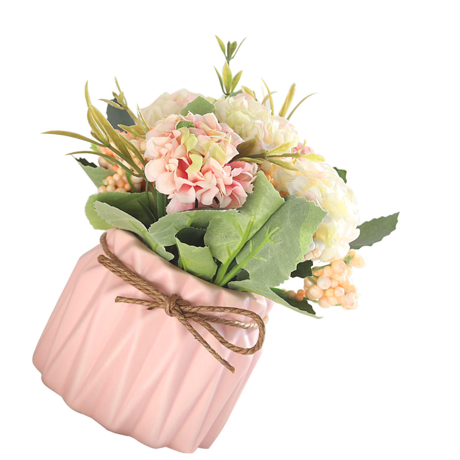 Künstlicher Topfblumenstrauß Hortensien Mit Vase Für Die Tischdekoration, Rosa