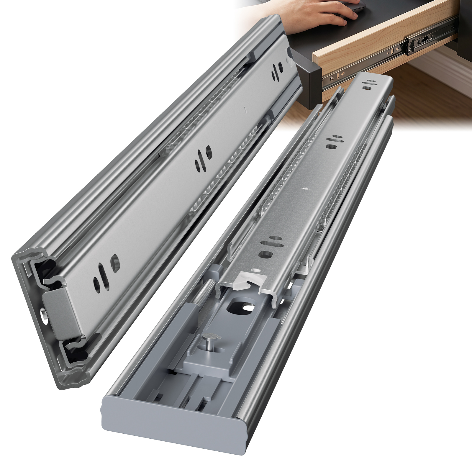 Jiubiaz 10 Paar Schubladenschienen 450 Mm Vollauszug, 3-teilig, Softclose Mit Selbsteinzug, 45 Kg Tragkraft, Schubladenauszug Aus Stahl