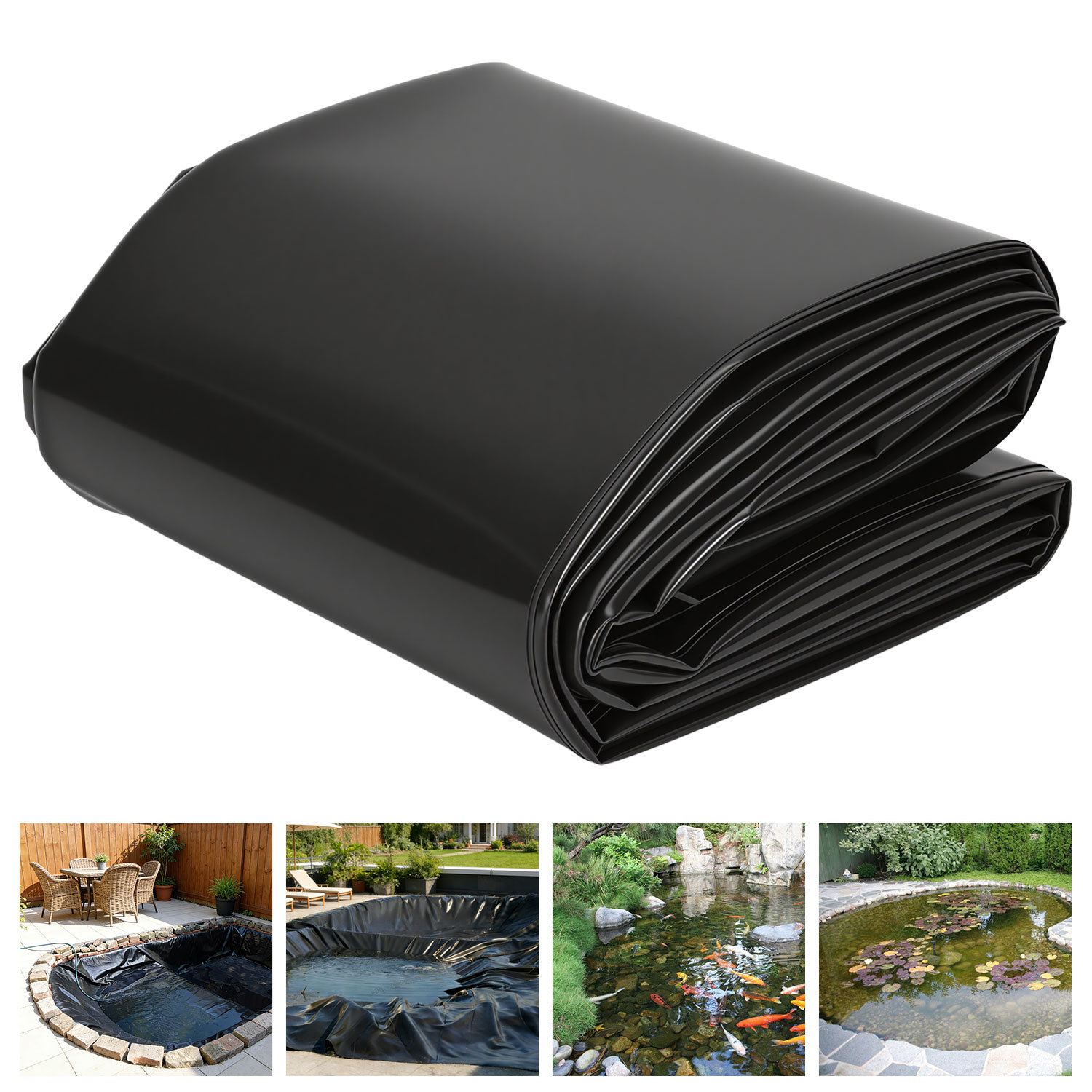 Jiubiaz Teichfolie 2 X 3 M, 0,5 Mm Hdpe Schwarz, Robuste Wasserdichte Teichplane, Uv-beständig Und Zuschneidbar Für Gartenteich, Fischteich Und Bachlauf