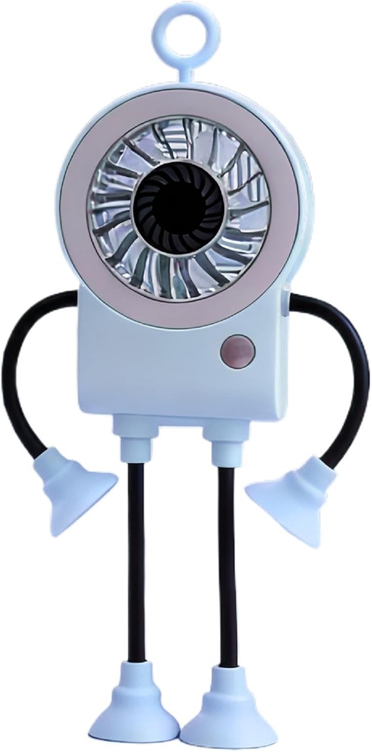 Kleiner, Wiederaufladbarer, Roboterförmiger Tischventilator Mit Led-licht Und Saugnäpfen Für Zuhause, Küche, Schlafzimmer Und Garten.