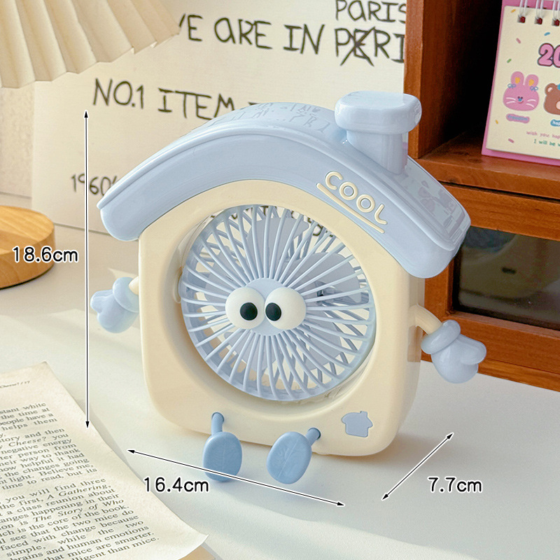 Wiederaufladbarer, Leiser Usb-ventilator, 3 Windgeschwindigkeiten, 270° Drehbar, Tischventilator, Hausdesign (blau)
