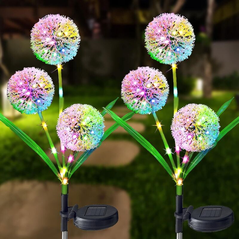 Solar-gartenleuchten, 2-teiliges Set Solar-leuchten In Löwenzahnform Mit Farbwechselnden Leds, Wasserdichte Solar-gartenleuchten